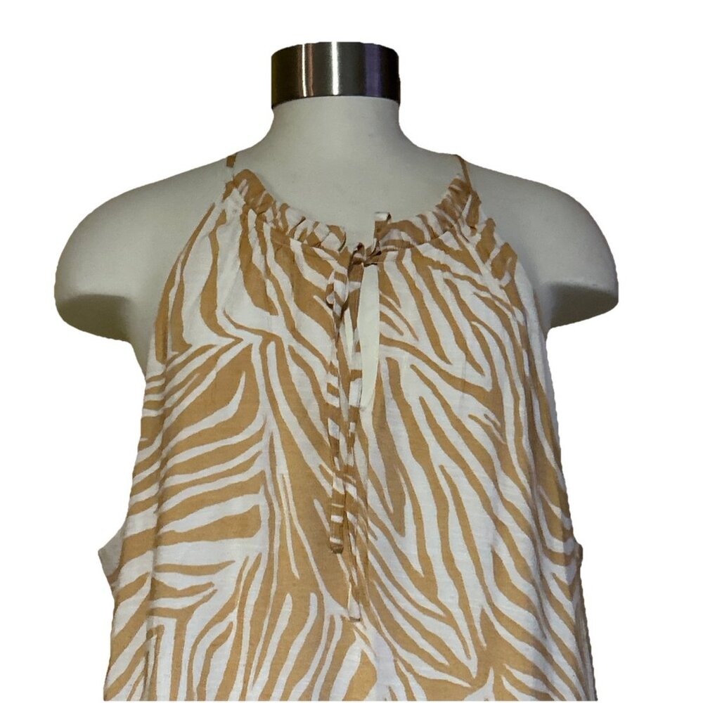 Animal Print Boho Tribal XXL Maxi Dress Flowy Beach Cruise Vacation Tan 9 West - Picture 4 of 15